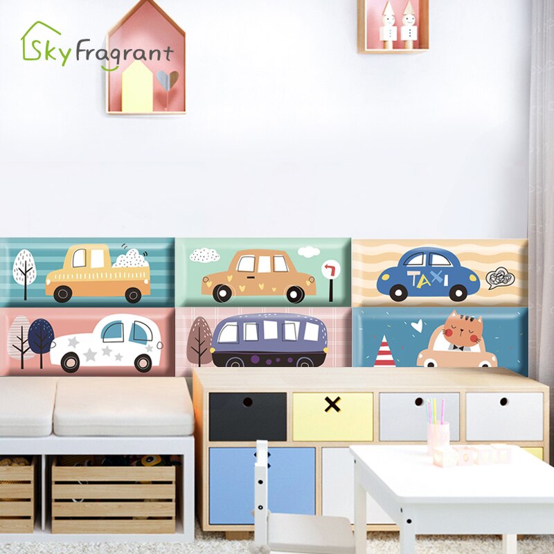 Pegatina de dibujos animados 3D anticolisión impermeable para coche de primera infancia, pegatinas de pared suaves autoadhesivas para habitaciones de niños, decoración de pared