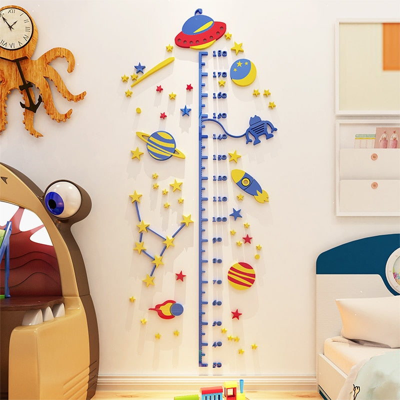 Pegatina de regla de altura para habitación de niños, OVNI, gráfico de altura de cohete, pegatina de pared, decoración de guardería de bebé, papel tapiz, calcomanía de pared para dormitorio de niños, 1 ud.