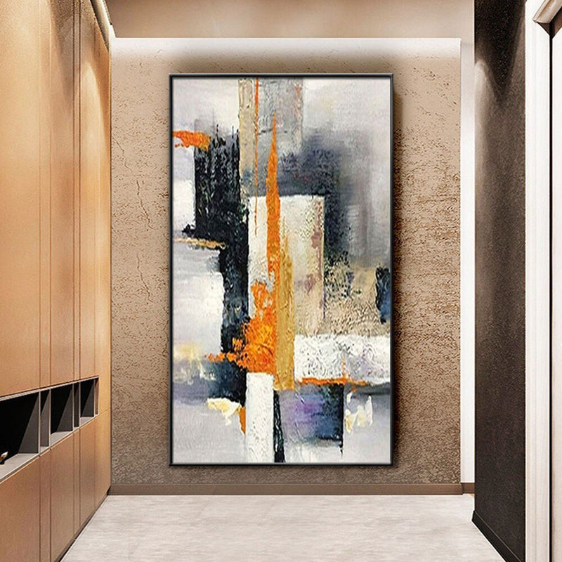 Pintado a mano gran textura aceite moderna de la pintura de POP abstracto geometría arte de pared imagen Vertical habitación porche decoración entrada