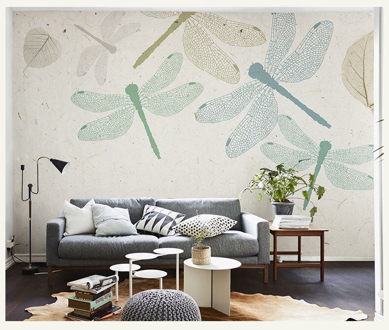 Pintura a mano personalizada de libélula y hojas de otoño, Mural de Foto de pared 3d, Papel tapiz para dormitorio, Mural de Papel grande, Mural de pared 3d