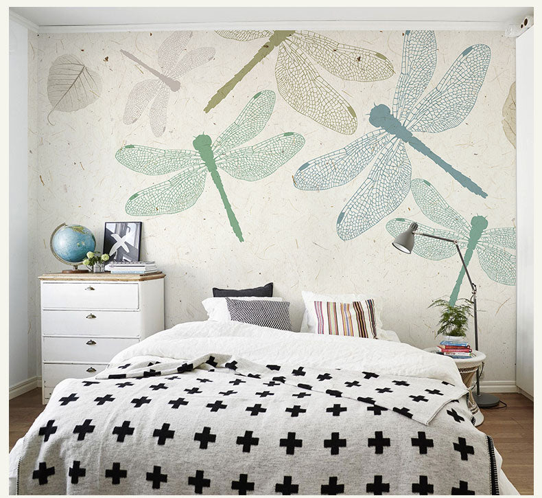 Pintura a mano personalizada de libélula y hojas de otoño, Mural de Foto de pared 3d, Papel tapiz para dormitorio, Mural de Papel grande, Mural de pared 3d
