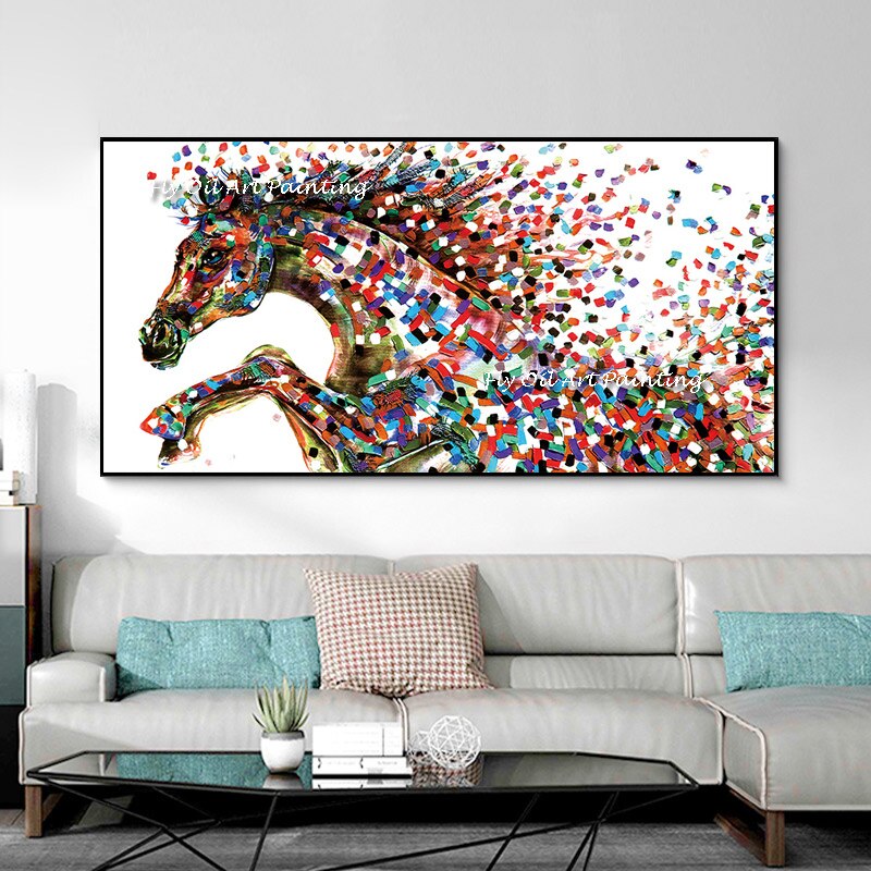 Pintura al óleo abstracta de animales para decoración del hogar, cuadro de pared para oficina, Hotel, caballo corriendo, arte pintado a mano