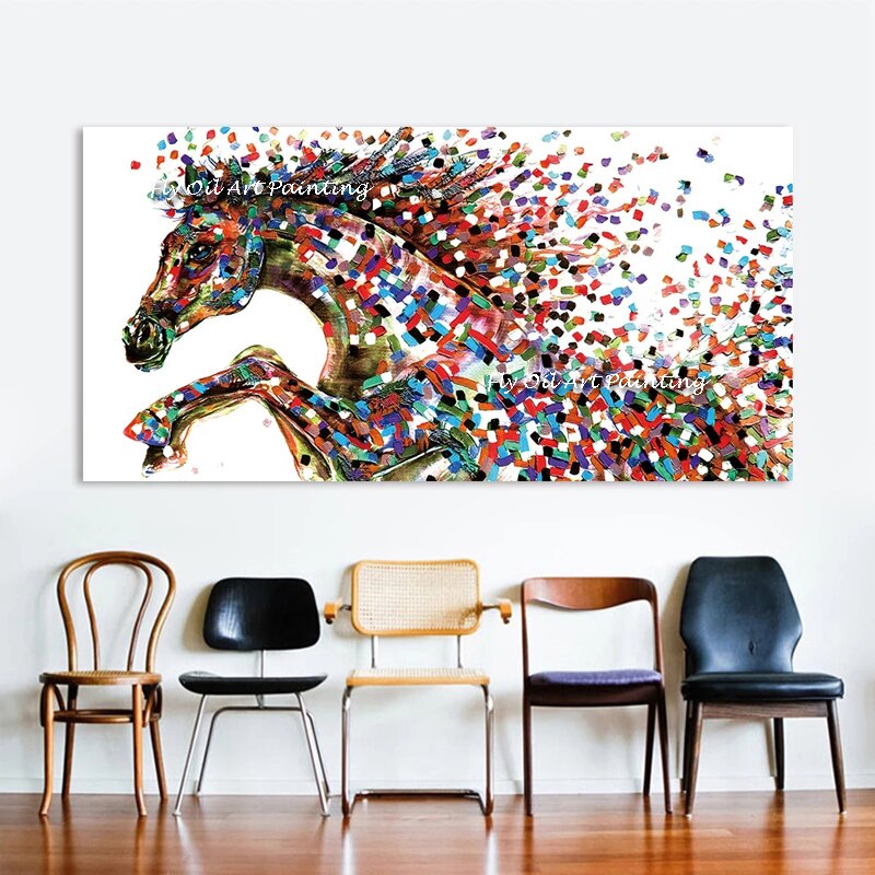 Pintura al óleo abstracta de animales para decoración del hogar, cuadro de pared para oficina, Hotel, caballo corriendo, arte pintado a mano