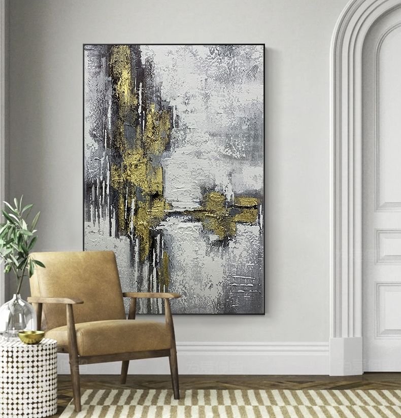 Pintura al óleo acrílica hecha a mano de alta calidad sobre lienzo, textura de papel de aluminio dorado, póster, decoración artística de pared, imagen colgante para sala de estar