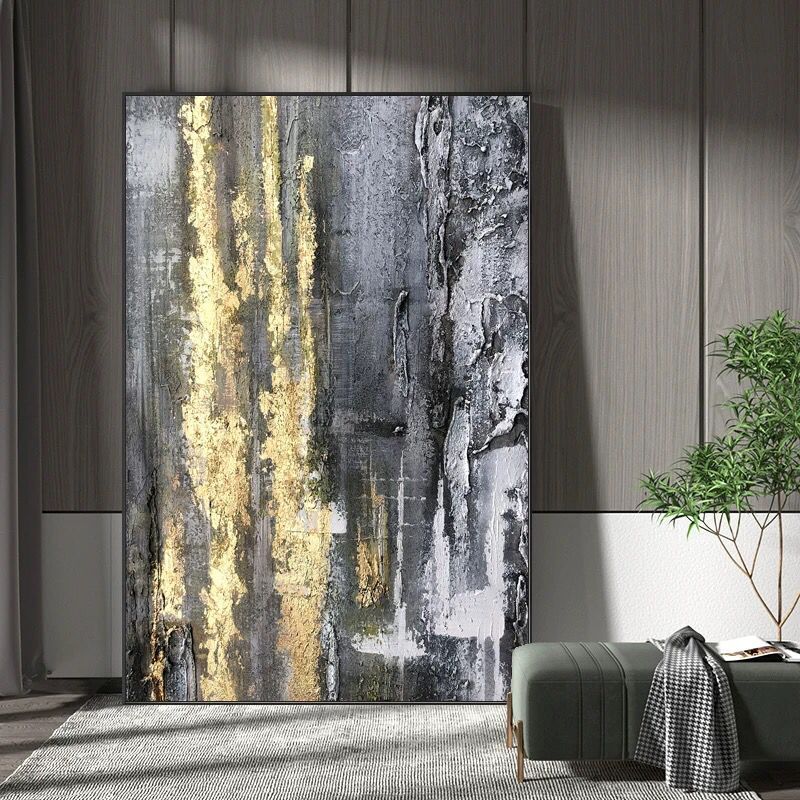 Pintura al óleo acrílica hecha a mano de alta calidad sobre lienzo, textura de papel de aluminio dorado, póster, decoración artística de pared, imagen colgante para sala de estar