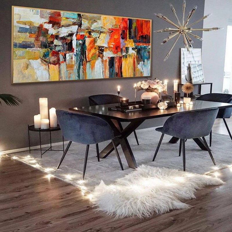 Pintura al óleo con textura colorida pintada a mano, Obra de Arte Moderna de gran tamaño, abstracta, decoración de pared extragrande para sala de estar