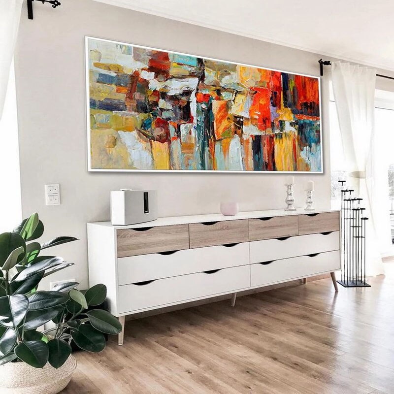 Pintura al óleo con textura colorida pintada a mano, Obra de Arte Moderna de gran tamaño, abstracta, decoración de pared extragrande para sala de estar