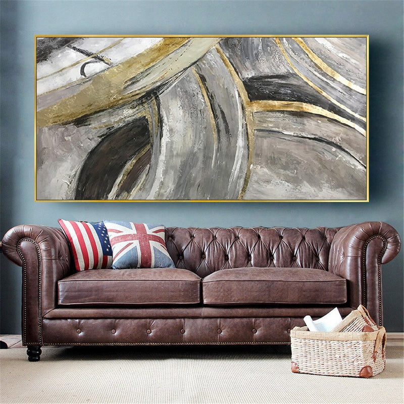 Pintura al óleo de lienzo hecha a mano, lámina dorada abstracta, textura gruesa, Cuadros de líneas, decoración para sala de estar, imágenes grandes para el hogar