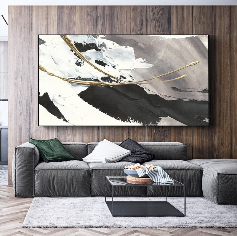 Pintura al óleo grande hecha a mano, arte de lámina de oro negro abstracto moderno, pintado por artista de habilidad, sala de estar para regalo de decoración del hogar, 100%