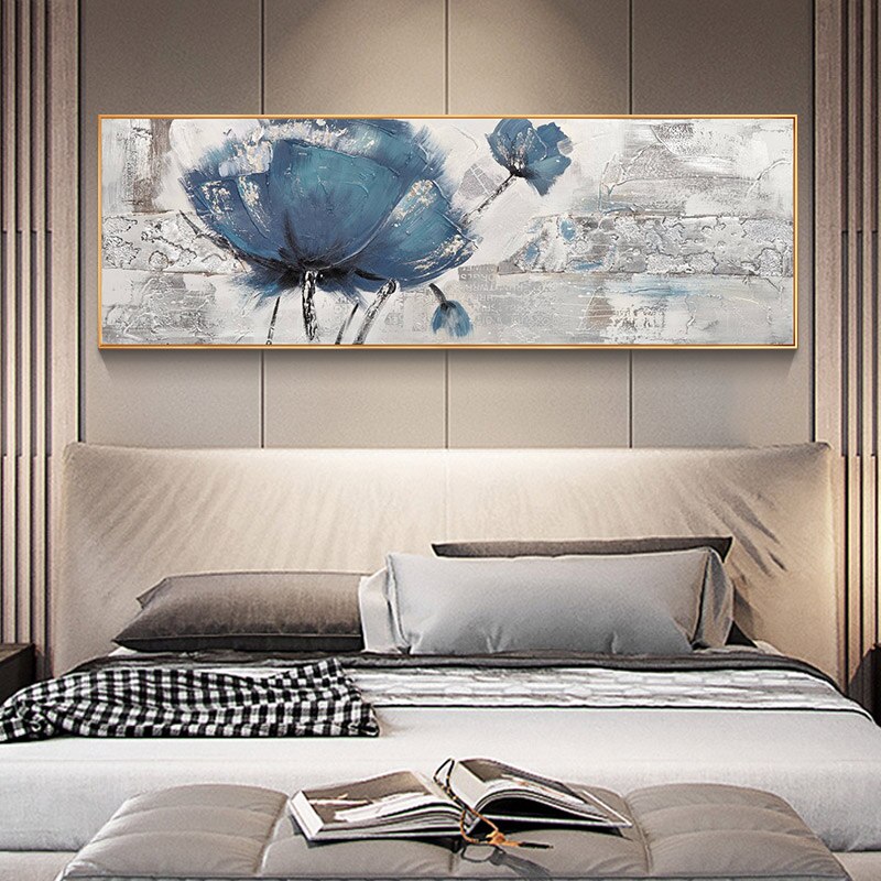 Pintura en lienzo de acuarela para decoración de sala de estar, póster de flor de planta azul simple, pintura nórdica para pared