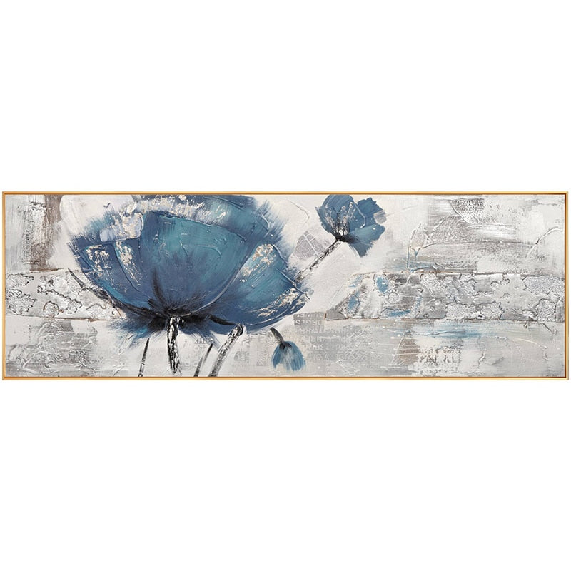 Pintura en lienzo de acuarela para decoración de sala de estar, póster de flor de planta azul simple, pintura nórdica para pared