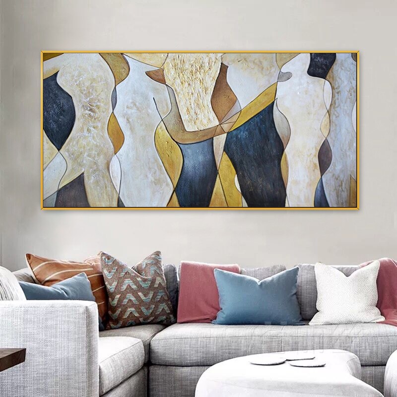 Pinturas al óleo de amantes dorados pintadas a mano sobre lienzo, cuadro de pared de paisaje de amante abstracto moderno para decoración del hogar de la sala de estar