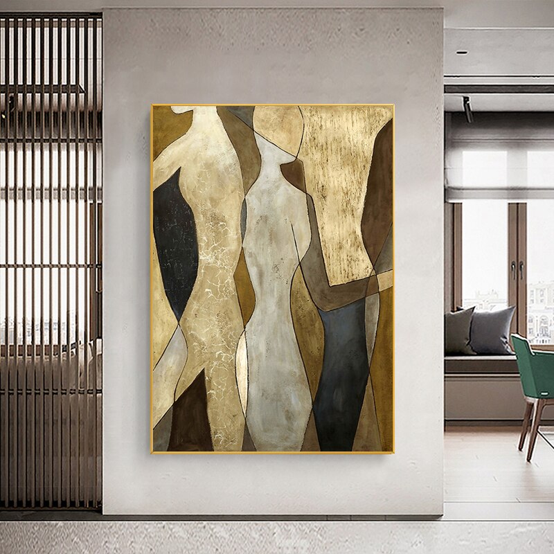  Cuadros grandes enmarcados para pared, lienzo de fotos  contemporáneas para sala de estar, decoración de salón, paisaje abstracto,  marco de pintura al óleo dorado, listo para colgar, decoración del : Hogar