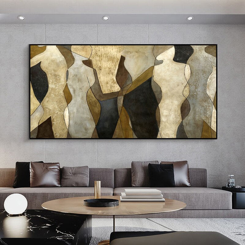 Pinturas al óleo de amantes dorados pintadas a mano sobre lienzo, cuadro de pared de paisaje de amante abstracto moderno para decoración del hogar de la sala de estar