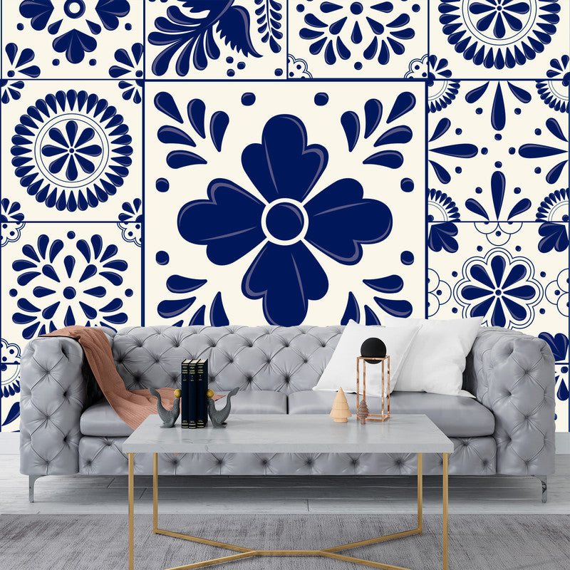 Vinil Adhesivo Tapiz Sala Mosaico Griego Azul Decorativo
