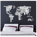 Mapa Mundial Letras Negras Vinil Sticker Mapamundi Pared