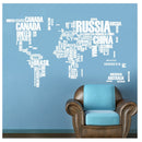 Mapa Mundial Letras Negras Vinil Sticker Mapamundi Pared