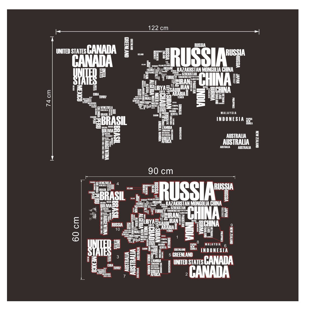 Mapa Mundial Letras Negras Vinil Sticker Mapamundi Pared